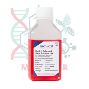 Solución de Sales Balanceadas de Hanks (HBSS) 10X sin Calcio ni Magnesio sin Bicarbonato con Rojo de Fenol